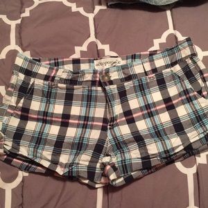 Blue, pink, white, gray and dark blue shorts